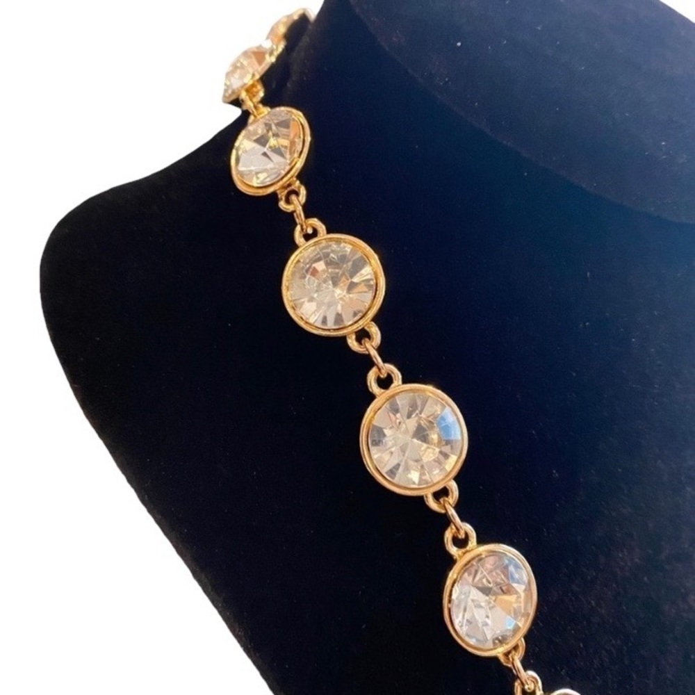 Gold Toned Rhinestone Long Necklace - 29” length plus 3” Extender - Picture 2 of 3